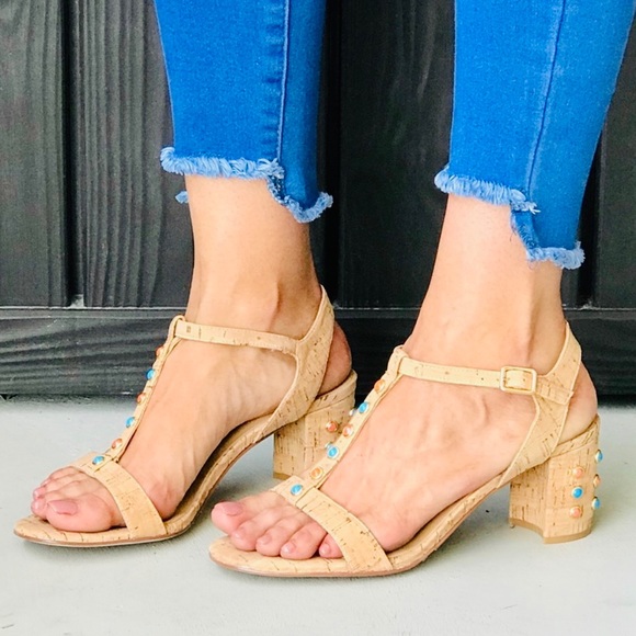 Anthropologie Shoes - Embellished Natural Cork Low Block Heel Sandal